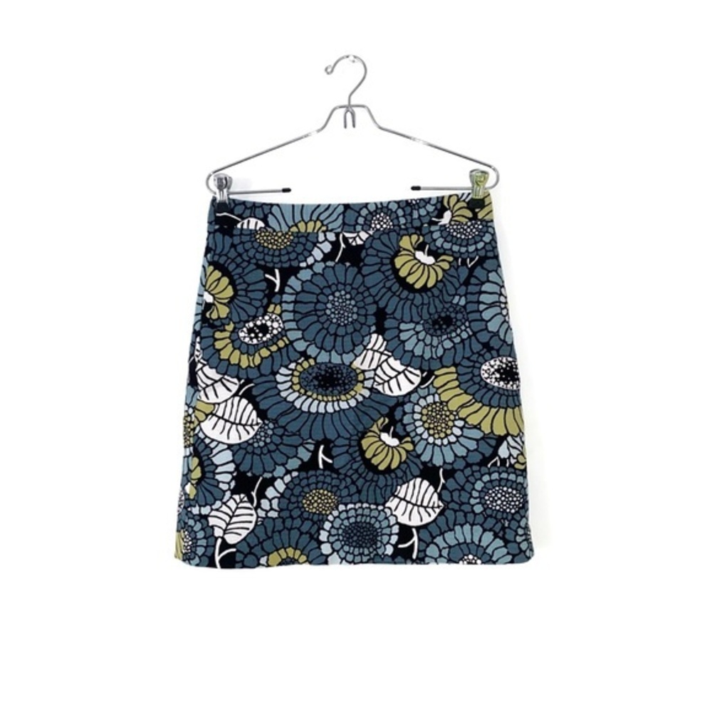 Ann Taylor Retro Bohemian Hippy Flower Power Black White & Blue Mini Skirt 2